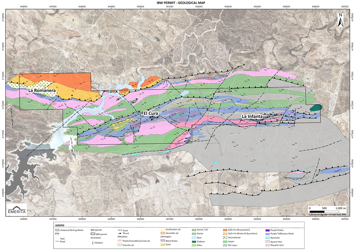 Figure 1: IBW claim block and locations of Romanera, El Cura and Infanta deposits.